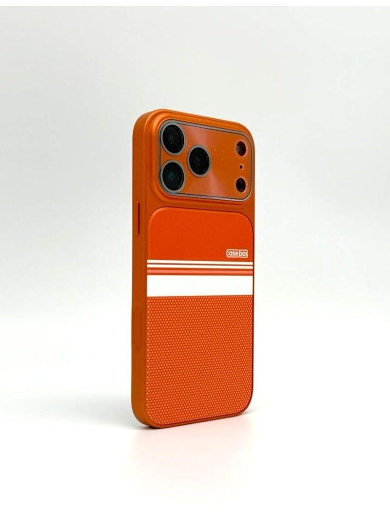 عام CaseBar Retro Racing Series iPhone 17 Pro Max Case – Heritage Motorsport Orange – Dual-Color 3D Texture & Skin-Friendly Slim Shockproof Cover - Image 2